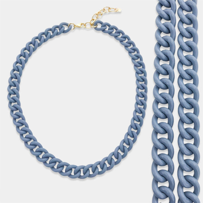Denim Enamel Curb Chain Necklace