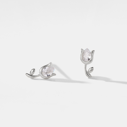 Silver Dainty Tulip Flower Stud Earrings