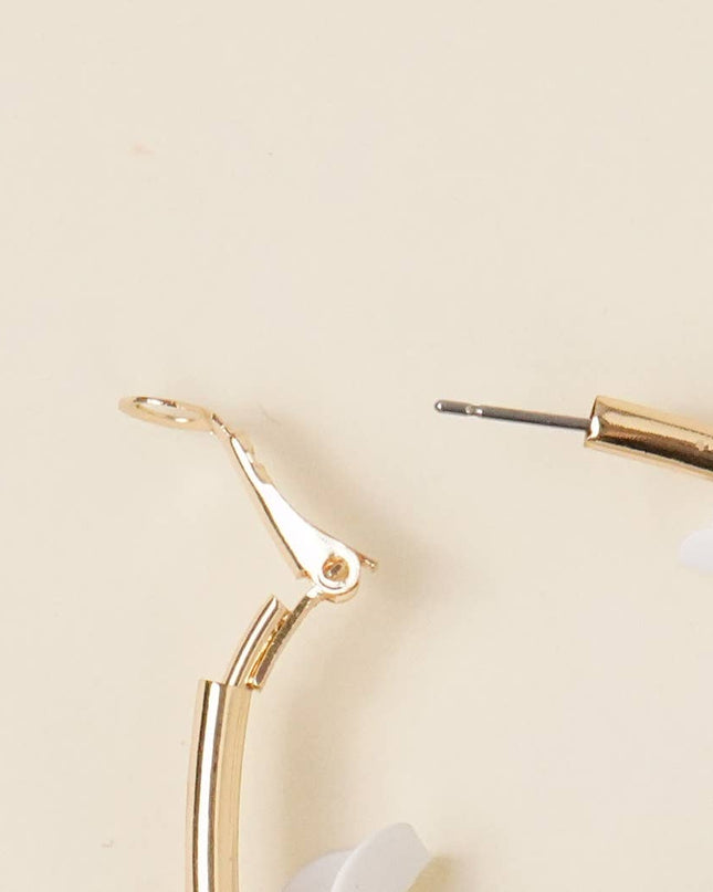 White Flower Hoop Earrings