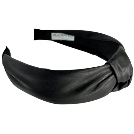 Black Top Knot Leather Headband