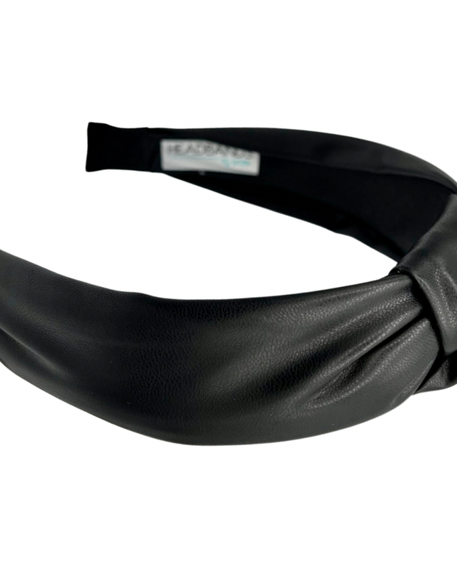 Black Top Knot Leather Headband