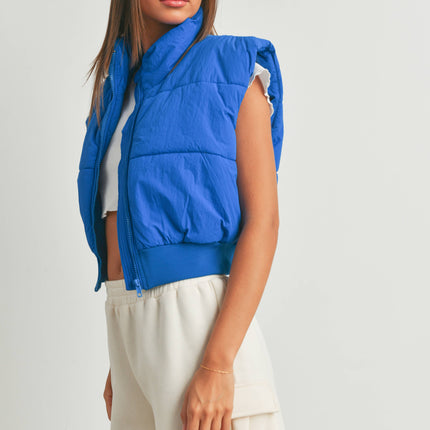 Royal Blue Zip-Up Crop Puffer Vest - Shop Simply Apparel