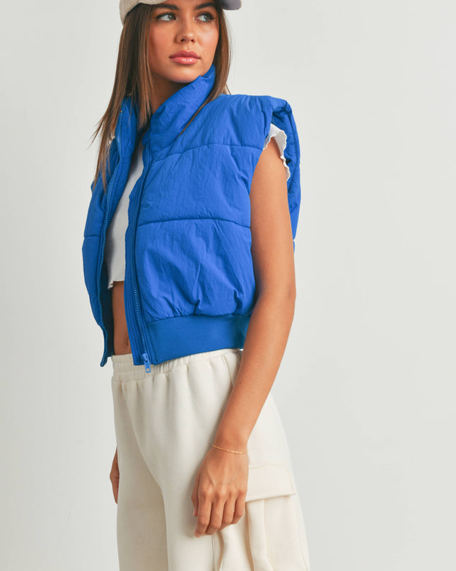 Royal Blue Zip-Up Crop Puffer Vest - Shop Simply Apparel