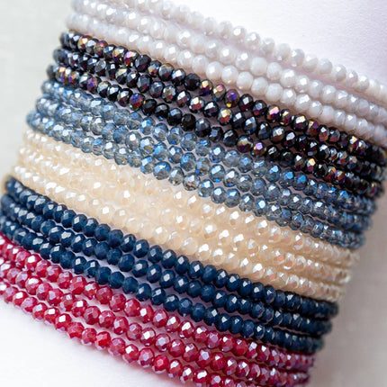 Navy Mini Stretch Crystal Beaded Wrap Bracelet