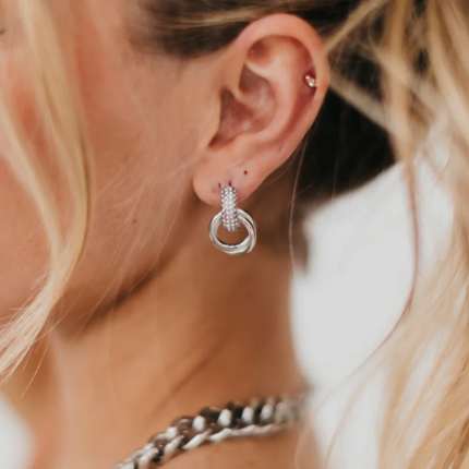 Silver Double Hoop Diamond Earrings- Waterproof