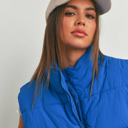 Royal Blue Zip-Up Crop Puffer Vest - Shop Simply Apparel