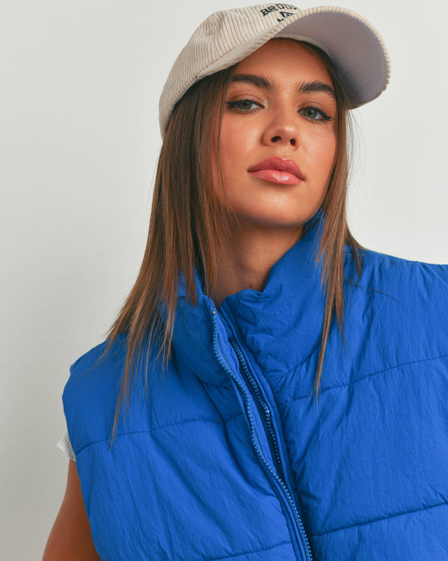 Royal Blue Zip-Up Crop Puffer Vest - Shop Simply Apparel