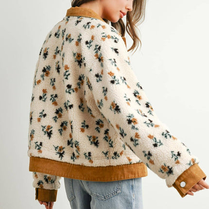 Cream Floral Sherpa Button-Down Jacket - Shop Simply Apparel