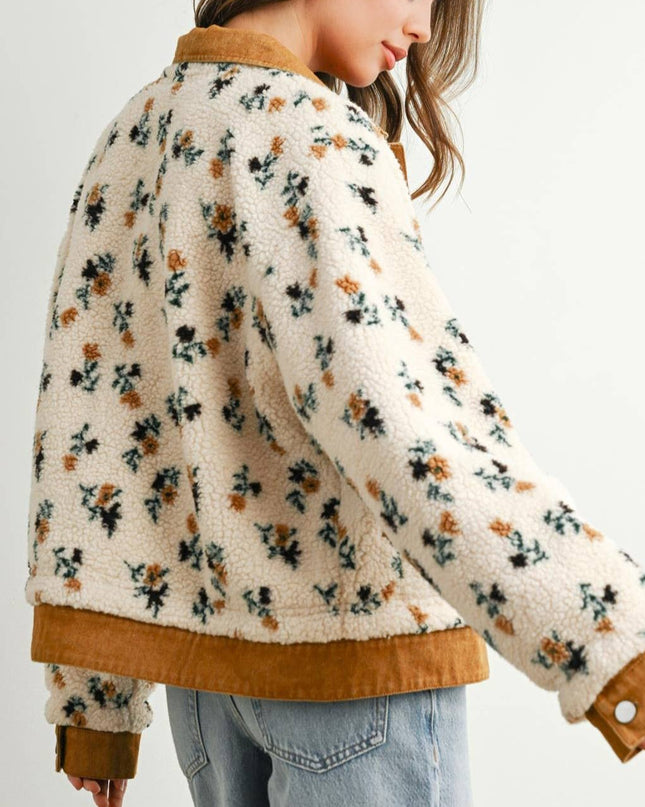 Cream Floral Sherpa Button-Down Jacket - Shop Simply Apparel