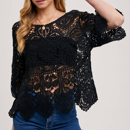 Black crochet lace top