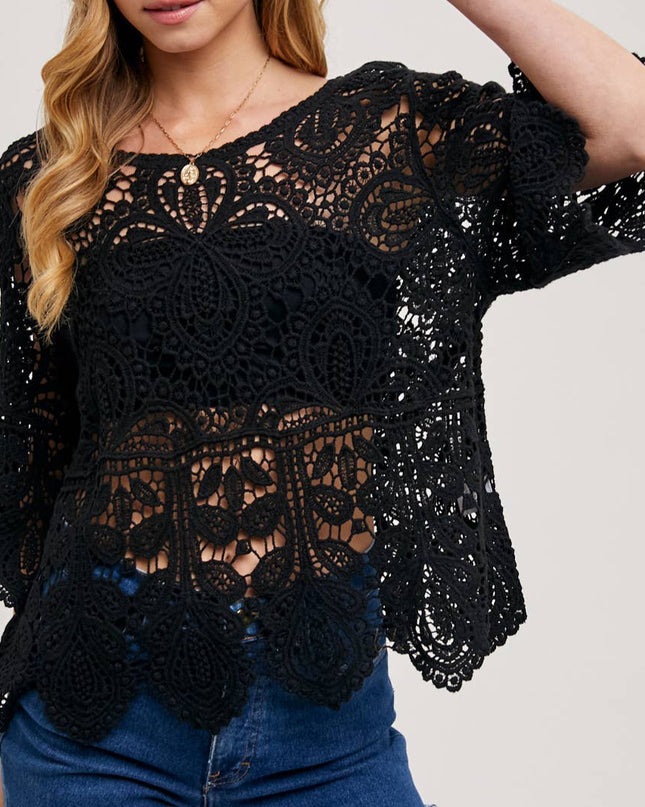 Black crochet lace top
