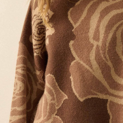 Chocolate Rose Floral Jacquard Sweater