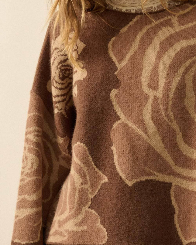 Chocolate Rose Floral Jacquard Sweater