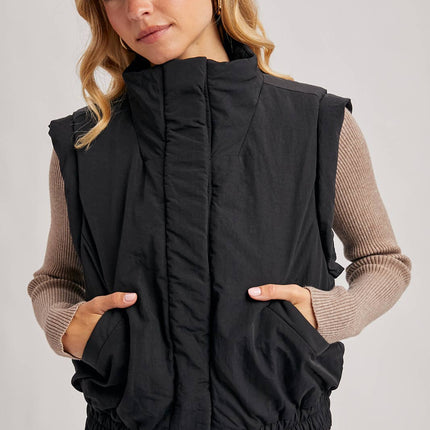 Black Bomber Style Puffer Vest - Shop Simply Apparel