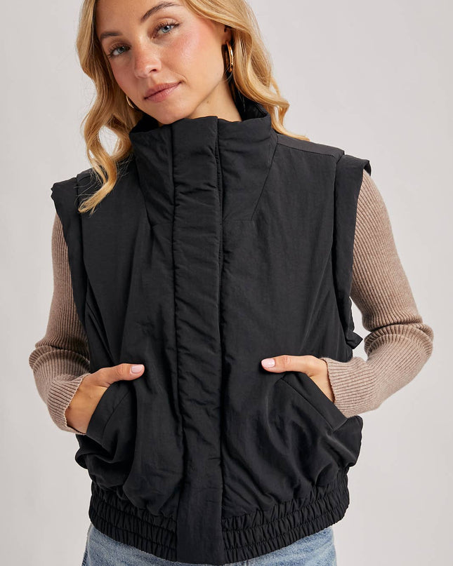 Black Bomber Style Puffer Vest - Shop Simply Apparel