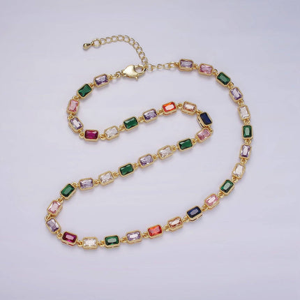 Gold CZ Multicolor Baguette Bezel Necklace - Shop Simply Apparel
