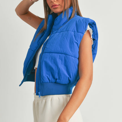 Royal Blue Zip-Up Crop Puffer Vest - Shop Simply Apparel