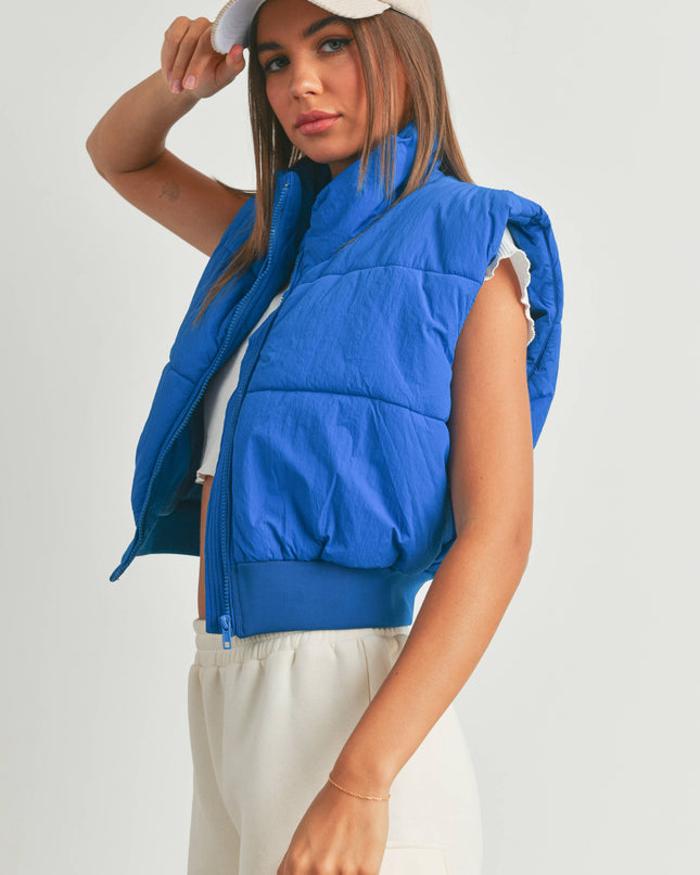 Royal Blue Zip-Up Crop Puffer Vest - Shop Simply Apparel