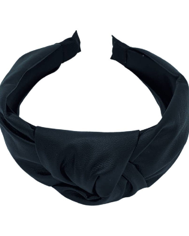 Black Top Knot Leather Headband