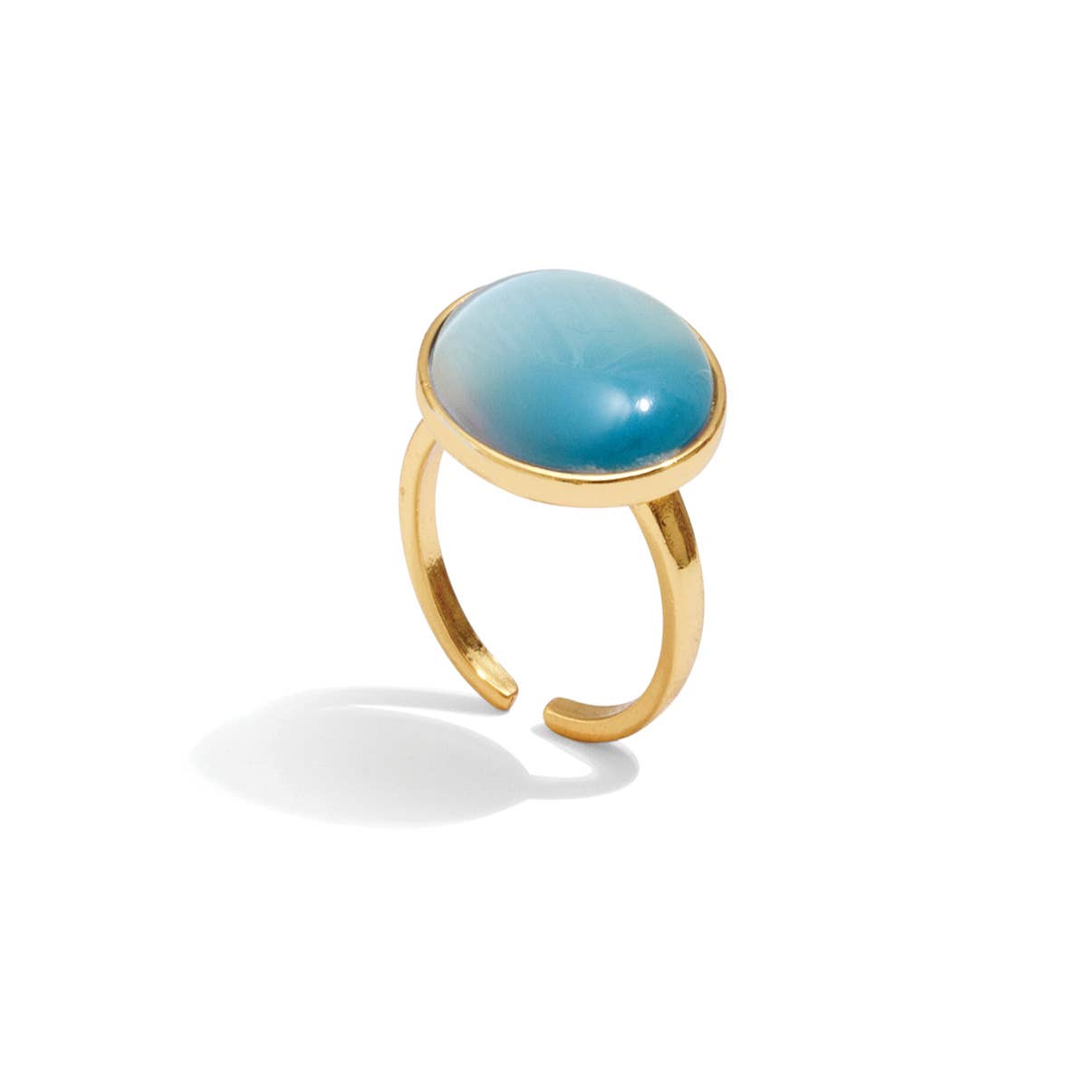 Aqua Round Stone Adjustable Ring