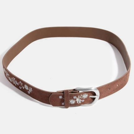 Brown Soft Floral Embroidered Belt - Shop Simply Apparel