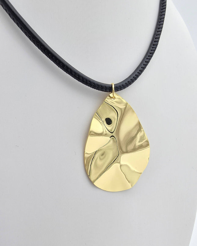 Black Adjustable Cord Necklace With Gold Pendant - Shop Simply Apparel