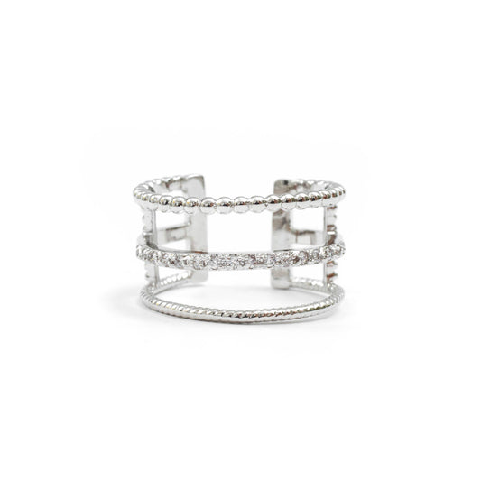 Silver Triple Layer Ring with Pave Accent