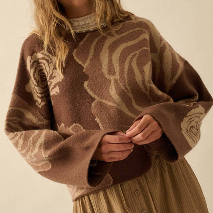 Chocolate Rose Floral Jacquard Sweater