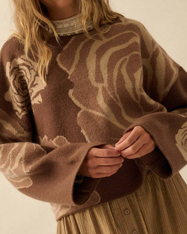 Chocolate Rose Floral Jacquard Sweater