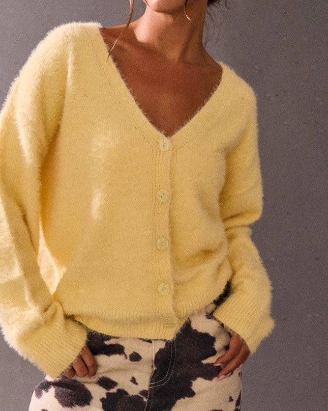 Light Yellow Soft Brushed Cardigan - Shop Simply Apparel
