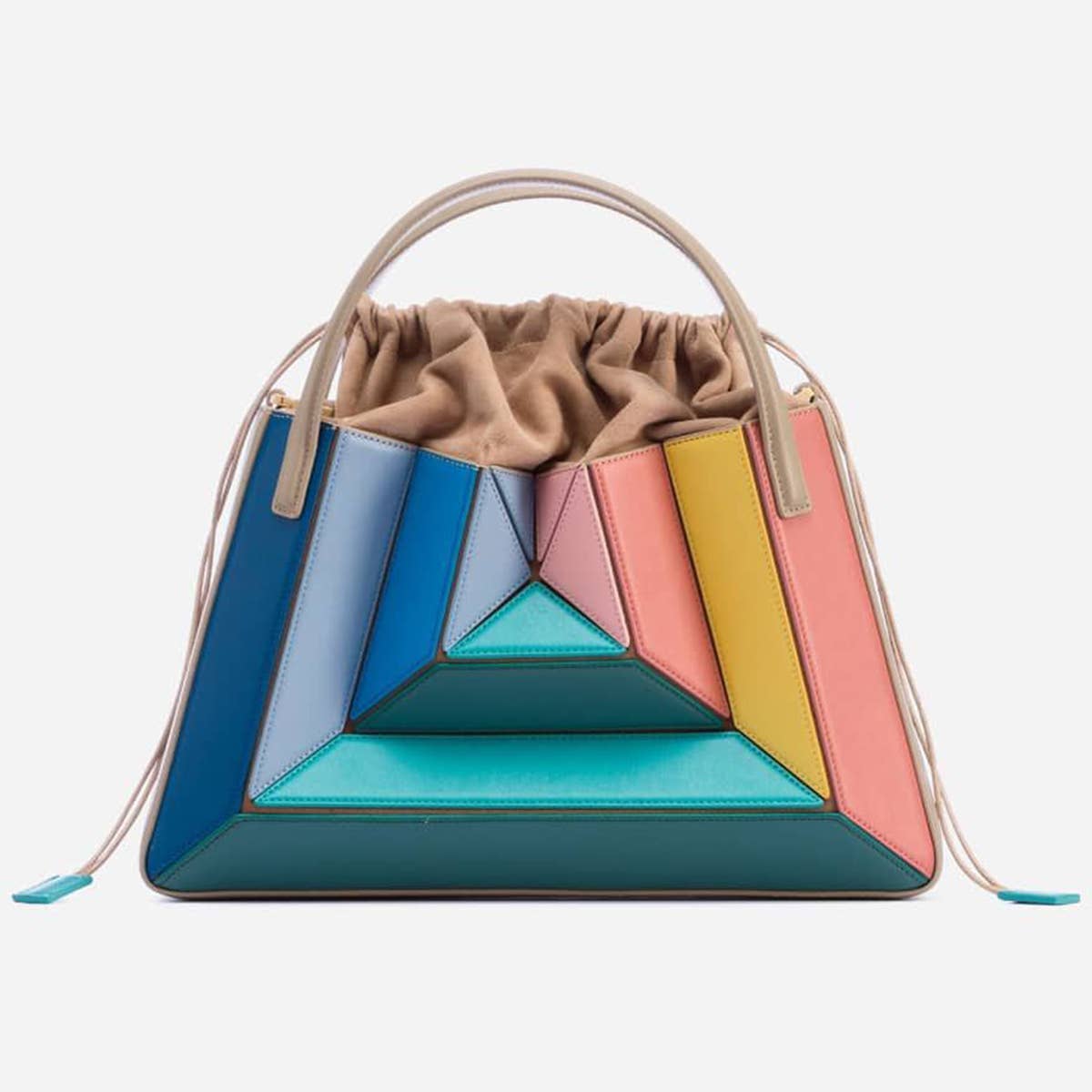 Contrast Color Patchwork Drawstring Handbag