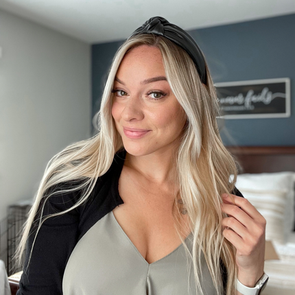 Black Top Knot Leather Headband