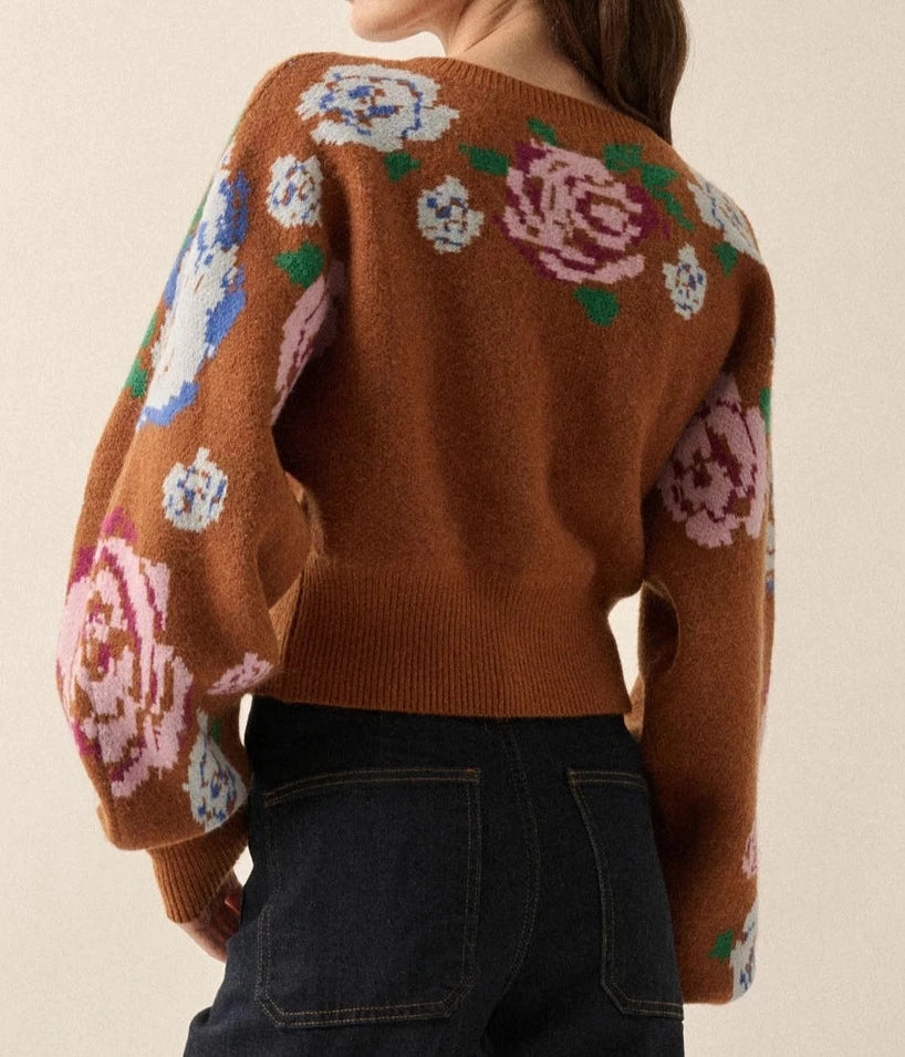 Floral Button Front Long Sleeve Cardigan