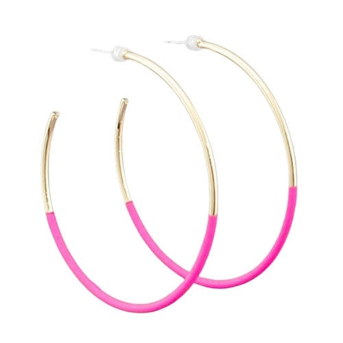 Fuchsia/Gold Skinny Hoop Earrings
