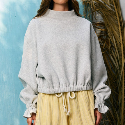 Heather Grey Mock Neck Ruffled Cuff Sweatshirt