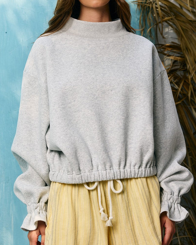 Heather Grey Mock Neck Ruffled Cuff Sweatshirt