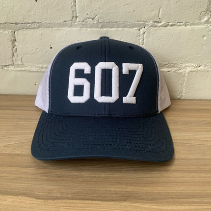 607 Navy Trucker Hat with White Embroidery - Shop Simply Apparel