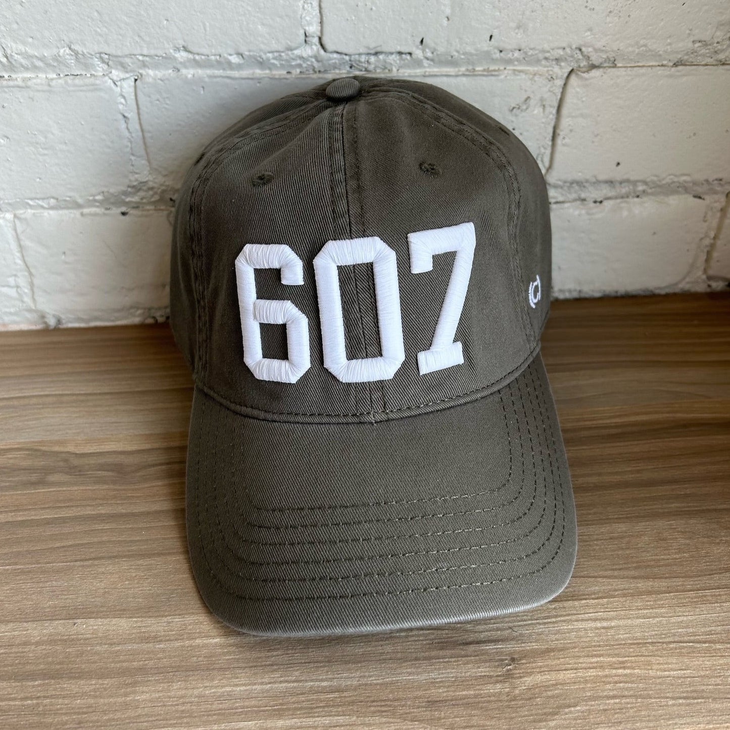 607 Hat - Olive w/White