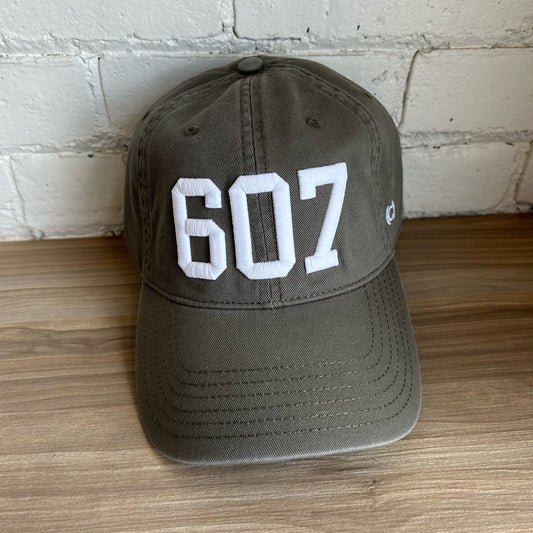 607 Hat Olive w/White