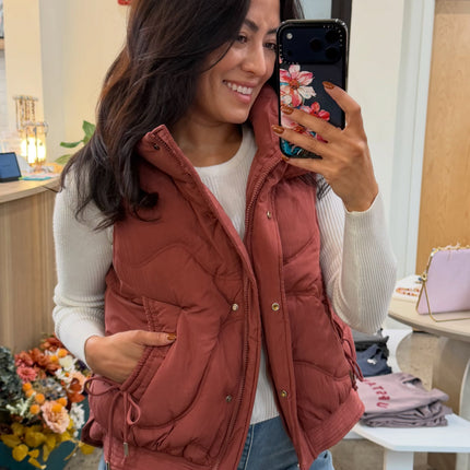 Brick Quilted Funnel Neck Puffer Vest
