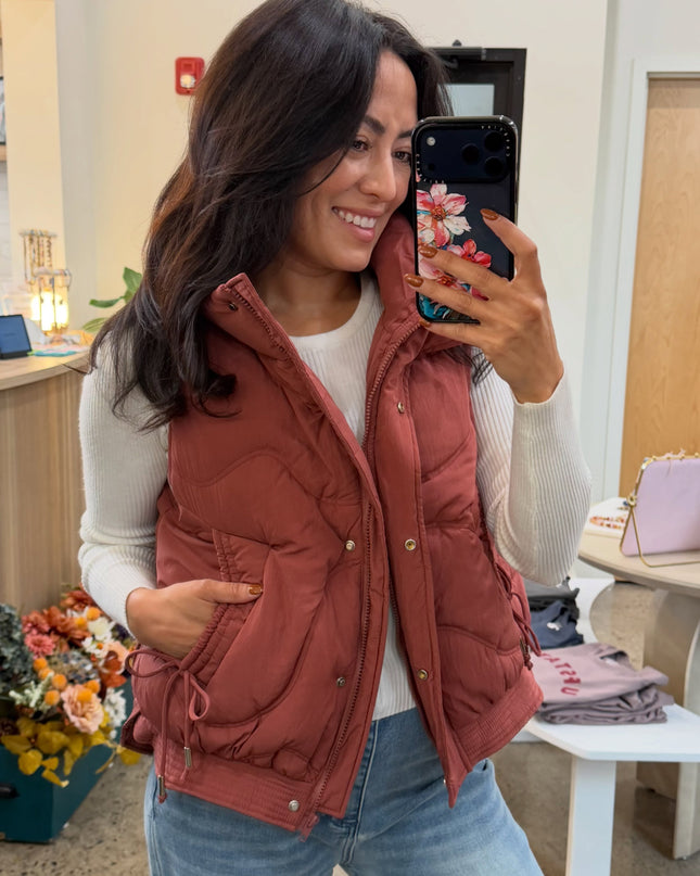 Brick Quilted Funnel Neck Puffer Vest