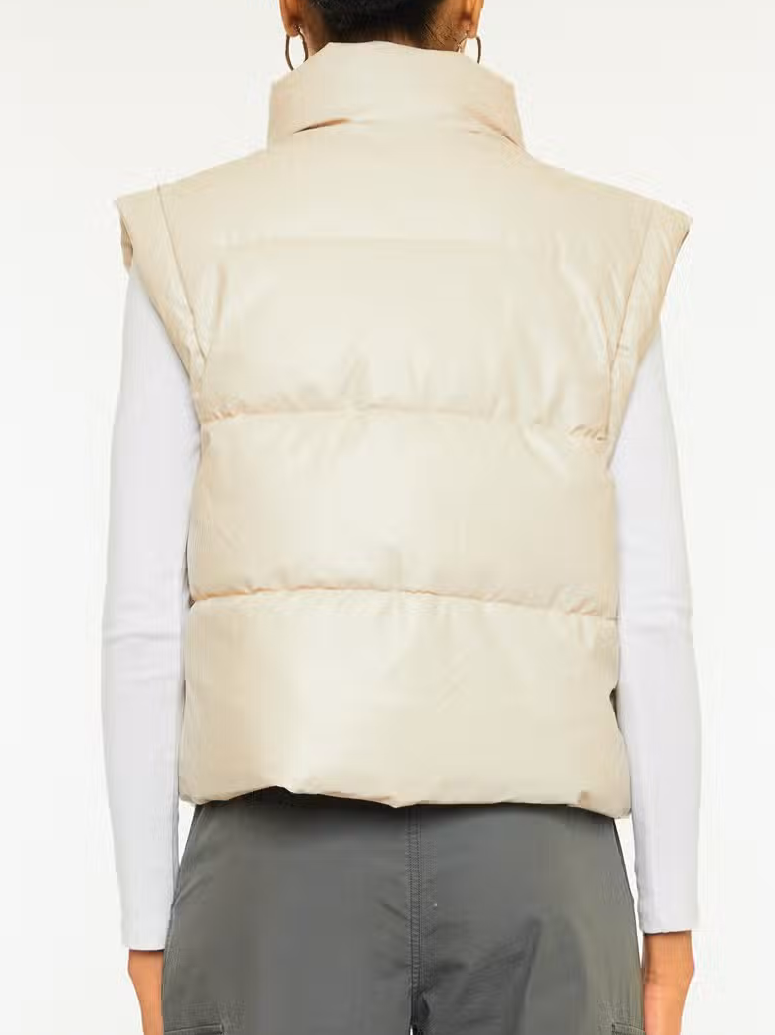 Tahoe Cream Faux Leather Puffer Cropped Vest