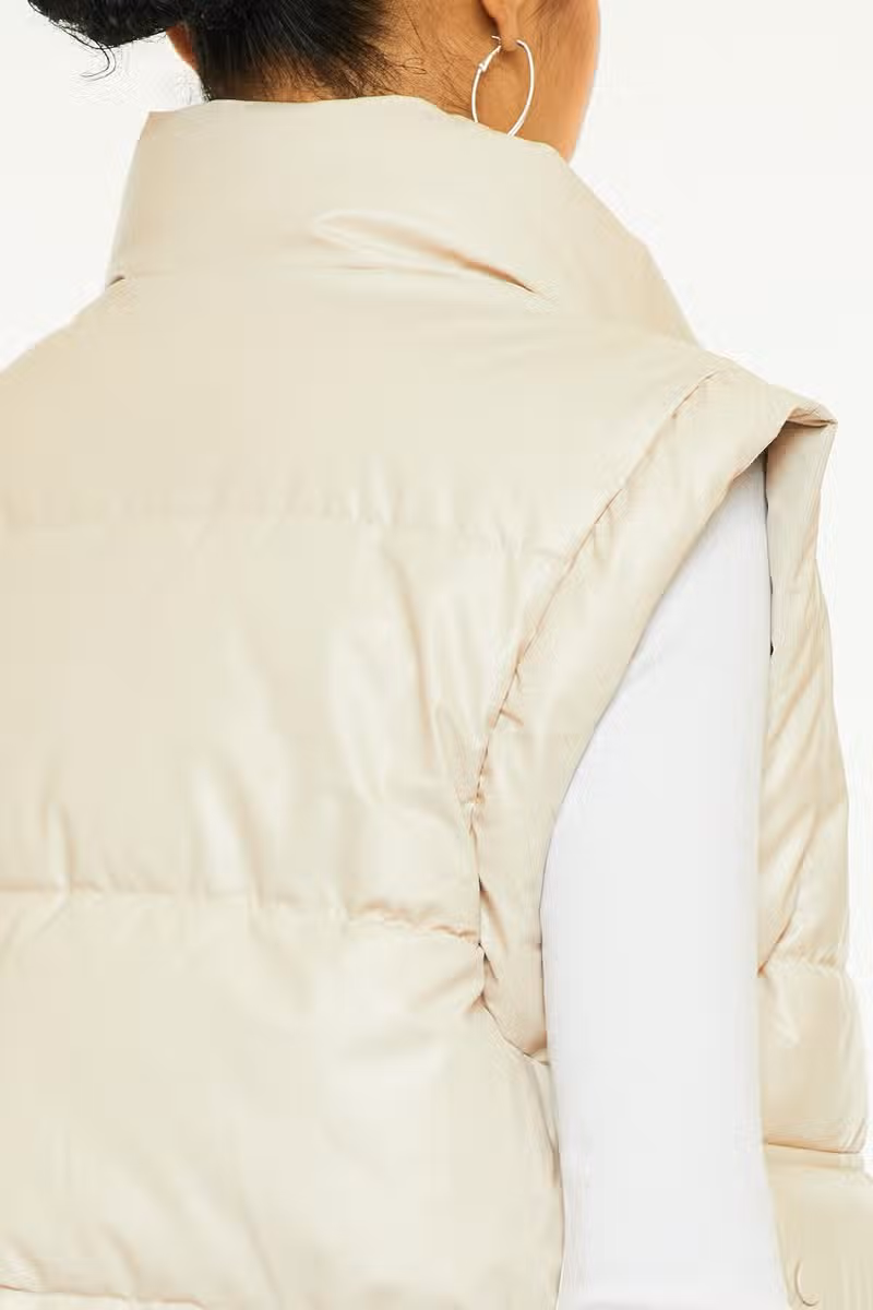 Tahoe Cream Faux Leather Puffer Cropped Vest