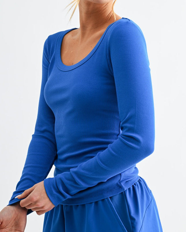 Royal Blue Scoop Neck Long Sleeve Top