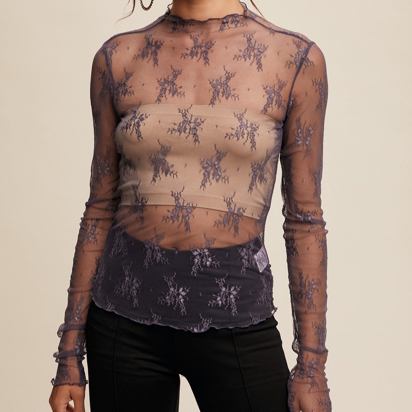 Midnight Lace Mock Neck Layering Top