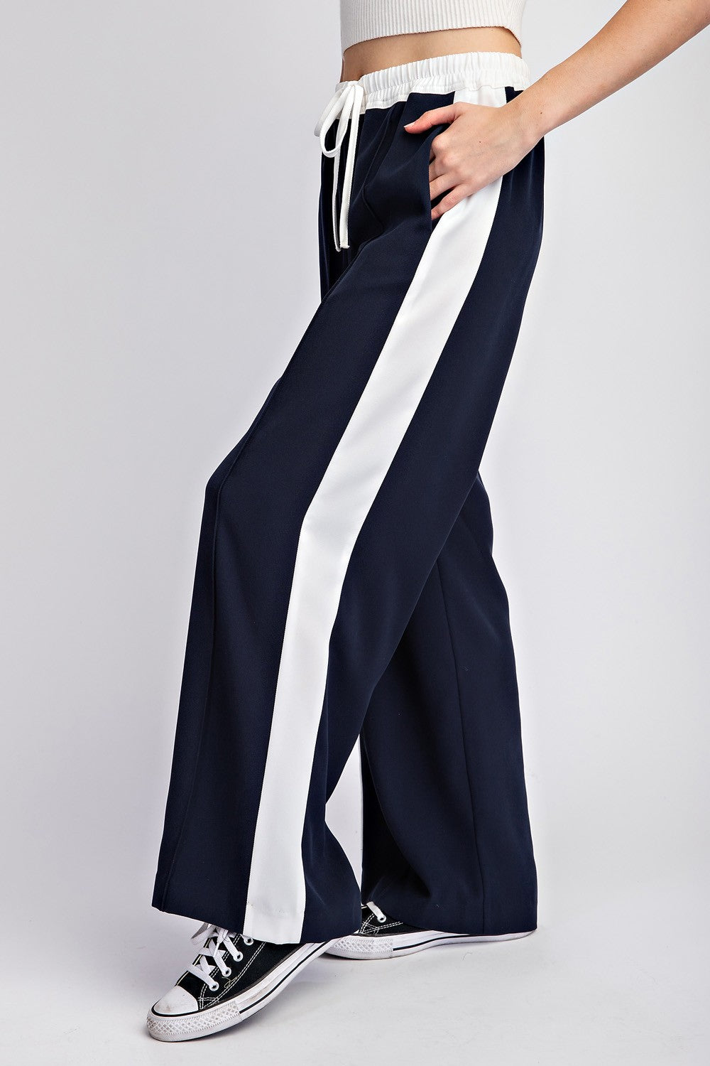 Navy Striped Straight Leg Pants