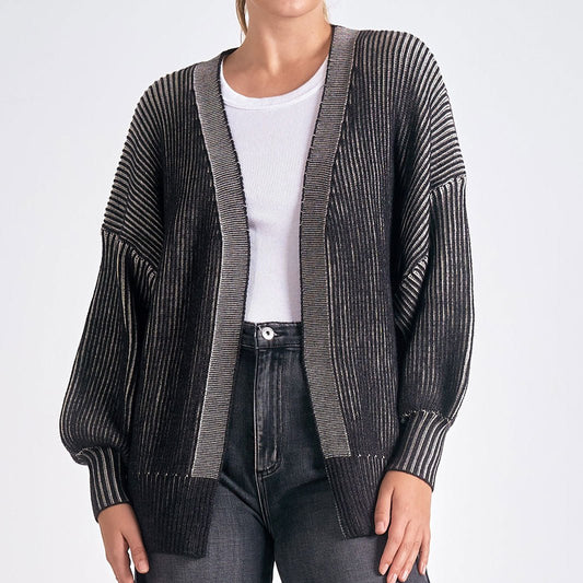 Elan Rib Black & White Ombre Cardigan