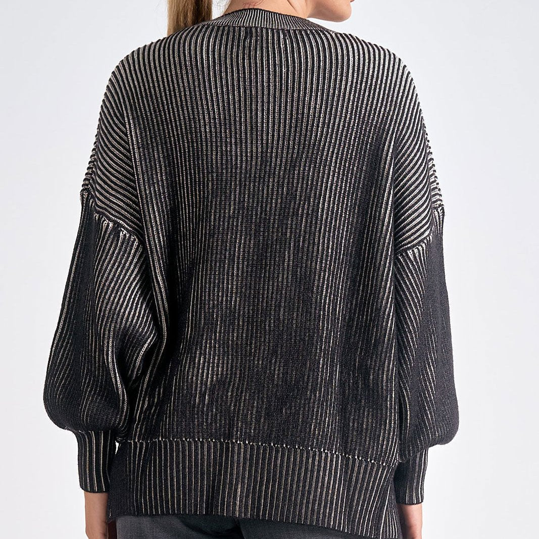 Elan Rib Black & White Ombre Cardigan