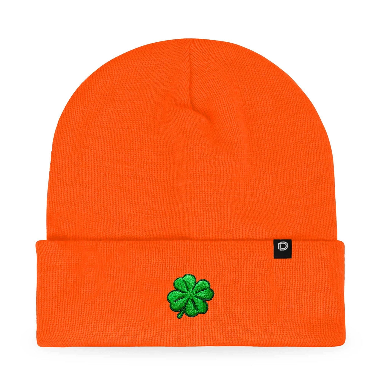 Neon Orange Clover Beanie Hat