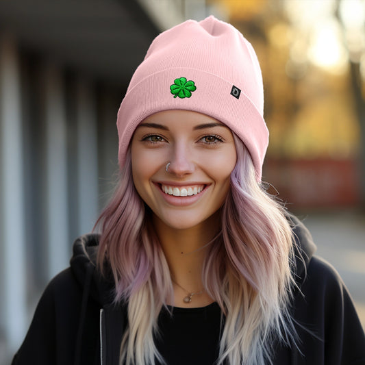 Pink Clover Beanie Hat